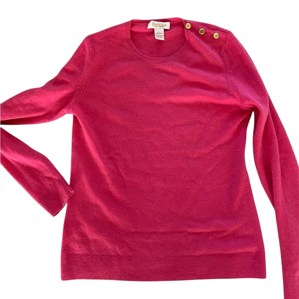 Peck&Peck Pure Cashmere 2 ply 100% cashmere hot pink sweater size Lgold buttons